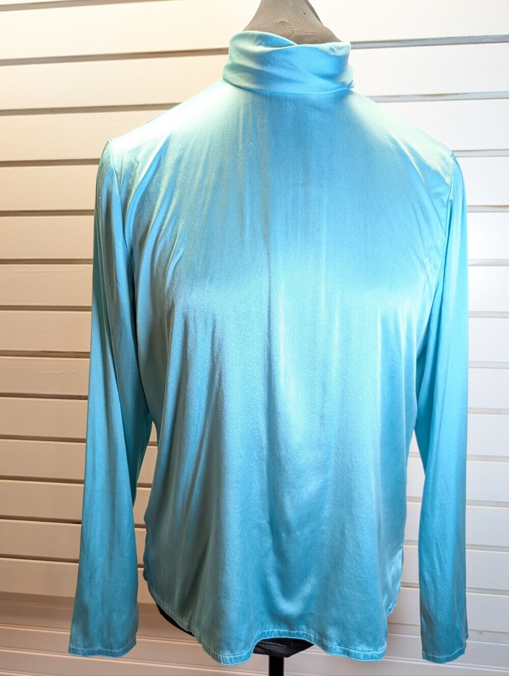 Linda Allard Ellen Tracy Women's Turquoise Silk Turtleneck Top Size 14 EUC